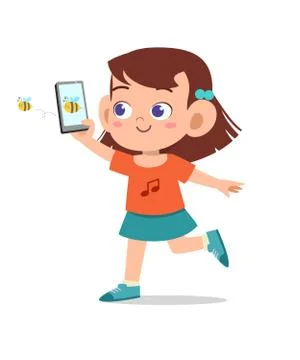 Kid girl using smartphone vector Ilustración de archivo