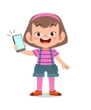 Kid girl using smartphone vector Ilustración de archivo