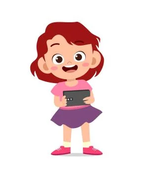 Kid girl using smartphone vector Ilustración de archivo