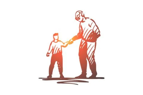 Kid, good, manners, boy, help, grandfather concept. Hand drawn isolated vecto Stock Illustration