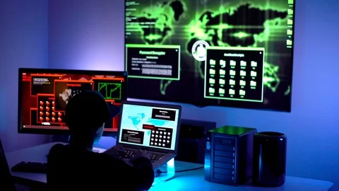 A  kid "hacker" in action using the code simulator "Geektyper" . Stock Footage 86087413