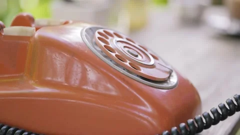 Kid hand using old rotary dial landline phone. Stock Footage 164524642