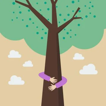 Kid hands hug tree Stock Illustration