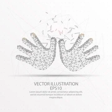 Kid hands low poly wire frame on white background. Stock Illustration