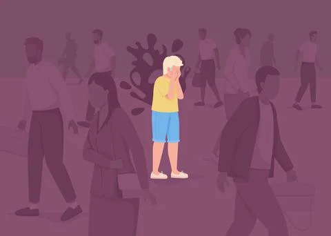 Kid has panic attack in crowd flat color vector illustration Illustrazione stock