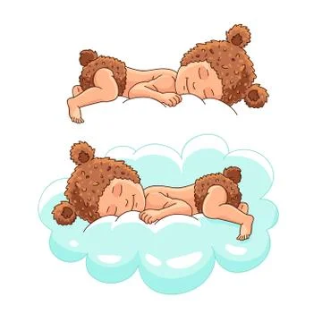 Kid in hat bear sleeping on a cloud Stock Illustration