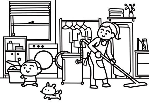 Kid helping housework. Stock Illustration
