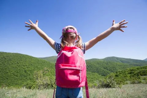 Kid in a hike Stock Photos