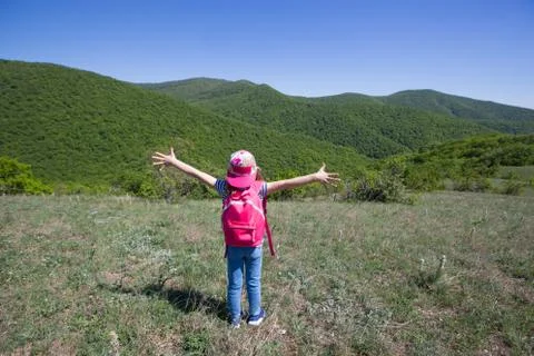 Kid in a hike Stock-Fotos