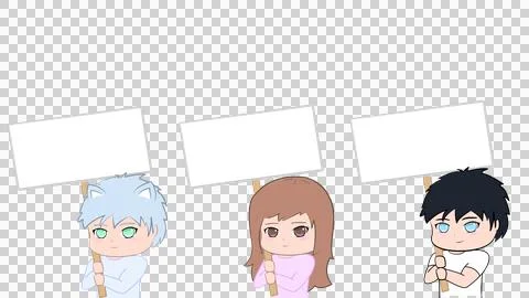 Kid Holding Blank Sign Pack, Anime Style Chibi, Alpha Channel 4K Ilustración de archivo