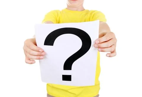Kid holds Question Mark Foto stock