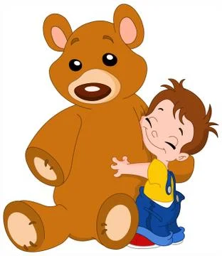 Kid hug bear Stock Illustration