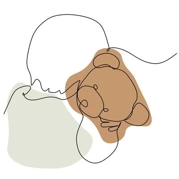 Kid hugging teddy bear. Hand drawn continuous line vector illustration with A Illustrazione stock