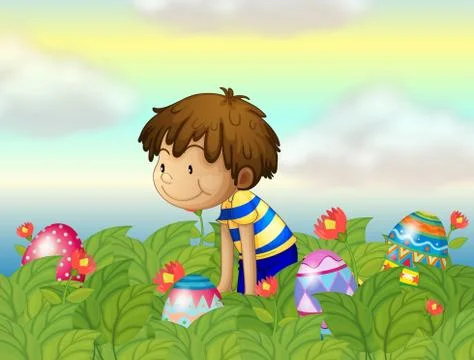 A kid hunting eggs Stock Illustration