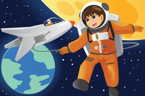 Kid imagining as an astronaut Stock Illustration
