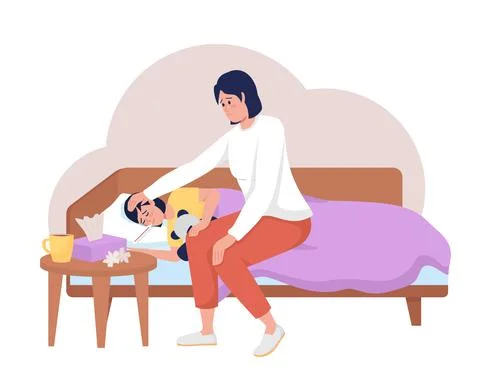 Kid with influenza 2D vector isolated illustration Stock-Illustration