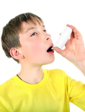 Kid with Inhaler Foto stock