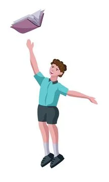 Kid jumping with book isolated Stock Illustration