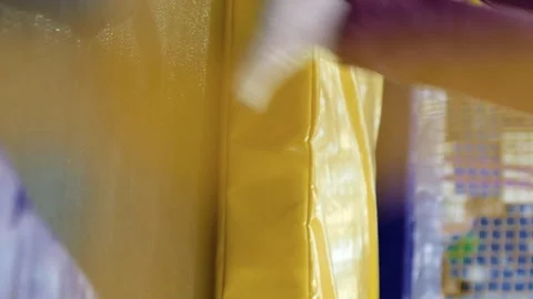 Kid is jumping on trampoline Stock Footage 91148345