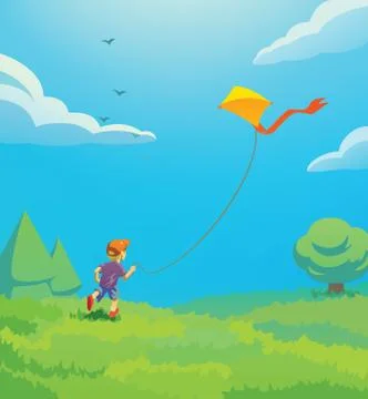 Kid with kite Stock Illustration