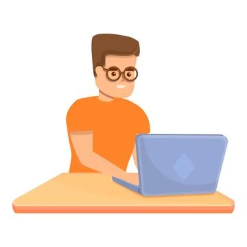 Kid laptop coding icon, cartoon style イラスト素材