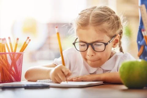 Kid is learning in class Stock Photos