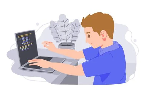 Kid learning to code on a computer Stock Illustration