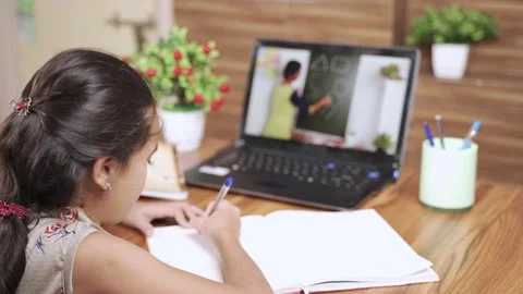 Kid learning drawing through e-class Stock Footage 135254221