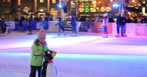 A Kid Learning Ice Skating, Dresden Stock Footage 86141812
