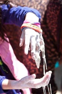 Kid Lets Goo Drip From Hand At Atlanta Science Fair Stock Photos