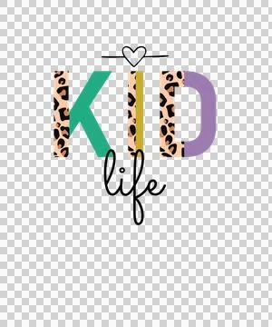Kid Life Text With Heart displayed black white plain Illustrazione stock