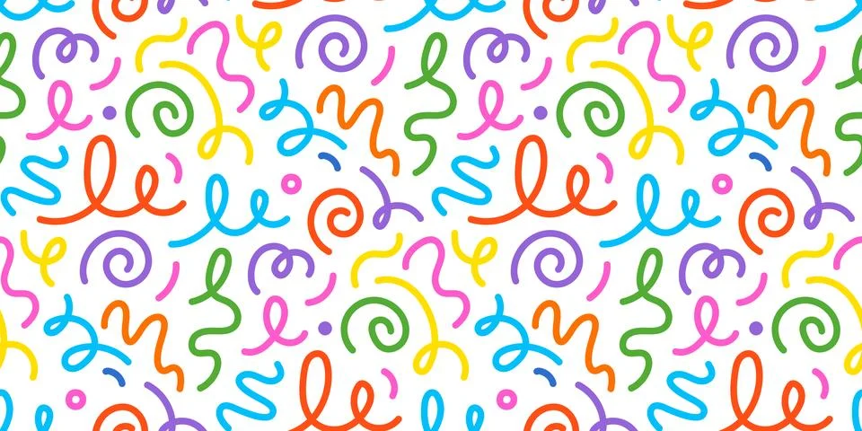 Kid line color seamless pattern. Abstract cute children party squiggle イラスト素材