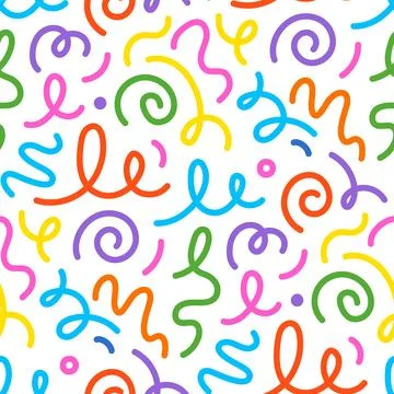 Kid line color seamless pattern. Abstract cute children party squiggle Stock Illustration