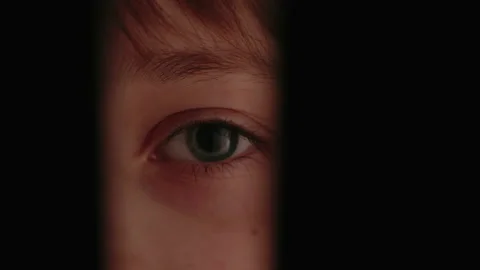 A kid looking through a door crack Video stock 236454399