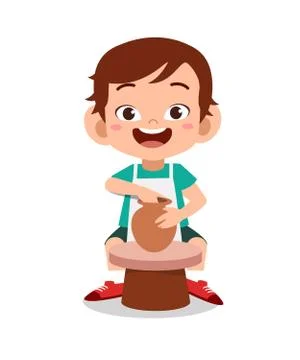 Kid making pottery clay vector Ilustración de archivo