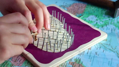 Kid making a string art owl. Stock Footage 144055532