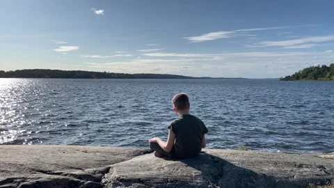 Kid at Mälaren Lake. Stock Footage 286251579
