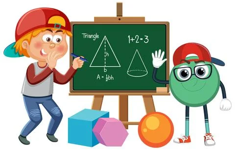 Kid with math equation on blackboard Stock Illustration