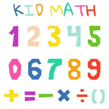 Kid math numerals and count bright signs vector isolated. Stock Illustration