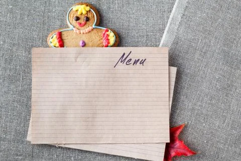 Kid menu decoration with gingerbread man Stock-Fotos