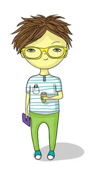 Kid with notebok and coffee Stock Illustration