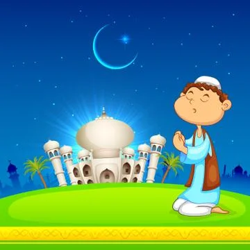 Kid offering namaaz for Eid celebration Stock Illustration