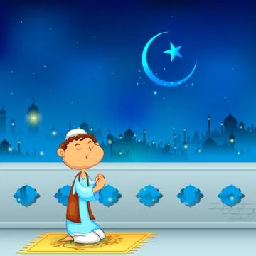 Kid offering namaaz for Eid celebration Stock Illustration