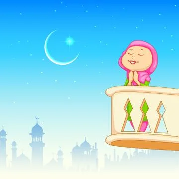 Kid offering namaaz for Eid celebration Stock Illustration