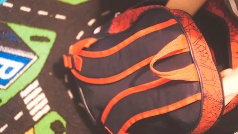 Kid Is Packing His Backpack Stock Footage 127024315