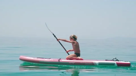 Kid on paddle board. Stock Footage 202637566
