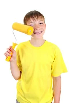 Kid with Paint Roller Stock-Fotos