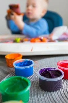 The kid paints Stock Photos