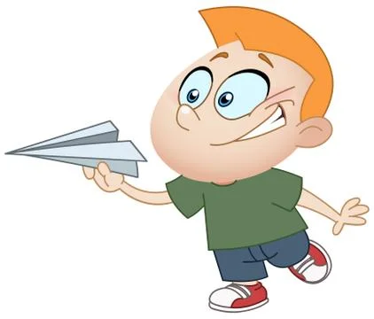Kid with paper plane Illustrazione stock