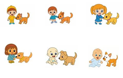 A kid play with a cute dog vector illustration Stock Illustration